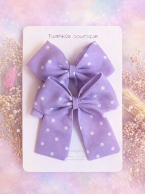 Lavender Polka Dot Hair Bows for Kids/ pigtails
